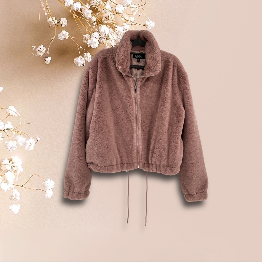 Coffee Shop Dusty Pink Jacket Faux Fur zip front bomber size XL - Picture 12 of 12